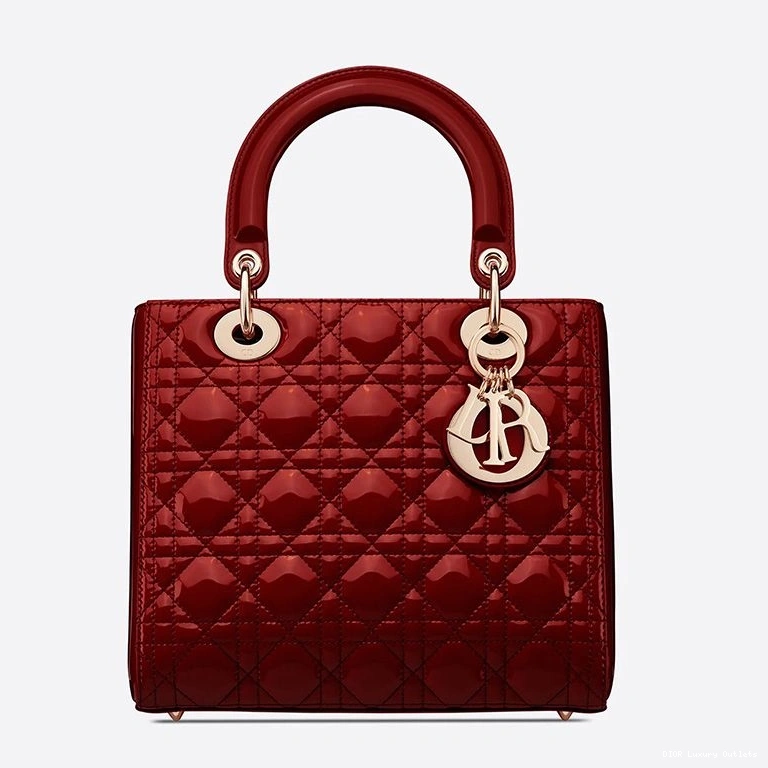 Patent Red Gold Lady Calfskin Dior Medium Bag Cannage 0718 Luxury